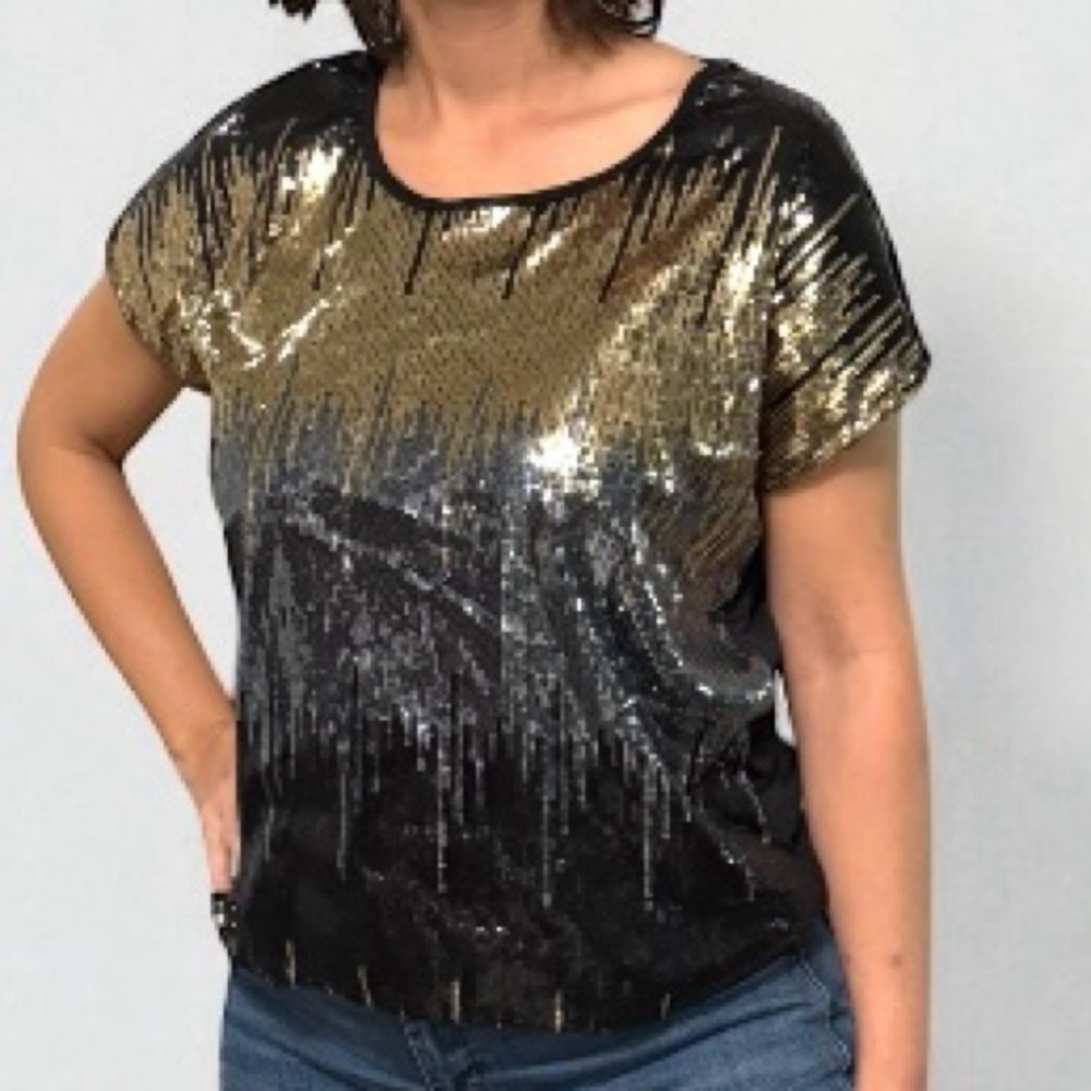MODERN ATTRACTION Sequin Black, Gray and Gold Top ~ NWOT